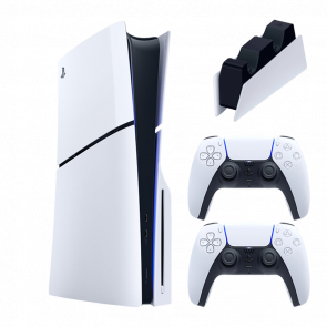 Набор Консоль Sony PlayStation 5 Slim Blu-ray 1TB White Новый  + Геймпад Беспроводной DualSense + Зарядное Устройство Проводной DualSense - Retromagaz