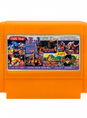 Сборник Игр RMC Famicom Dendy 7 in 1 Aladdin SNES, Golden Axe 4, Mighty FF, Banana Prince, Doki Crazy Land, Contra 2, 3 Eyes Boy A578 90х TV Game Английская Версия Только Картридж Б/У - Retromagaz