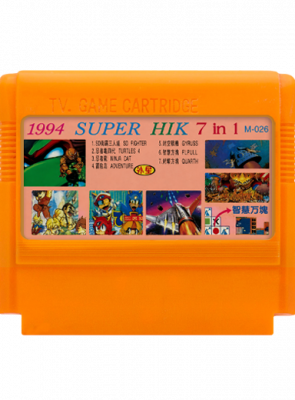 Збірник Ігор RMC Famicom Dendy 7 in 1 Mighty Final Fight, TMNT 4, Ninja Cat, Adventure Island, Gyruss, Flipull, Quarth M-026 90х TV Game Англійська Версія Тільки Картридж Б/У - Retromagaz