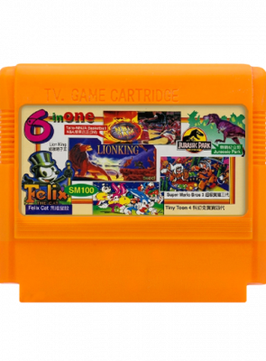 Збірник Ігор RMC Famicom Dendy 6 in 1 SM100 Lion King, Super Mario Bros 3, Tecmo NBA, Jurassic Park,  Felix Cat, Tiny Toon 4 90х TV Game Англійська Версія Тільки Картридж Б/У - Retromagaz