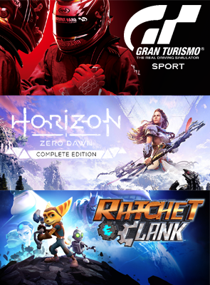 Гра Sony PlayStation 4 Gran Turismo Sport + Horizon Zero Dawn Complete Edition + Ratchet & Clank + PlayStation Plus 3 місяці Російська Озвучка Новий