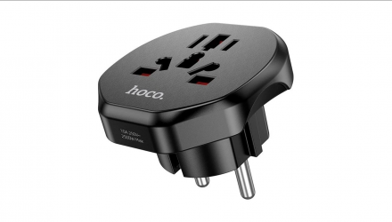 Адаптер Hoco AC6 Unimpeded Universal Conversion Plug EU Plug - US Plug Black - Retromagaz, image 2