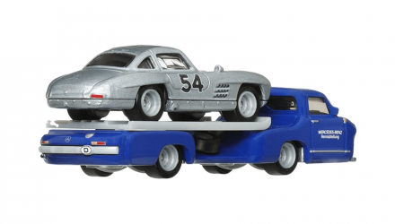 Машинка Premium Hot Wheels Mercedes-Benz 300 SL и Транспортер '55 Blaues Wunder Team Transport 1:64 HRV48 Silver 2шт - Retromagaz, image 4