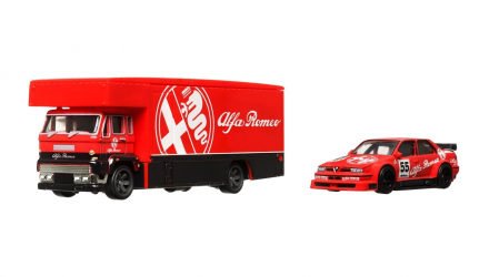 Машинка Premium Hot Wheels 2шт Alfa Romeo 155 V6 TI та Транспортер Fleet Flyer Team Transport 1:64 FLF56/HKF42 Red - Retromagaz, image 2