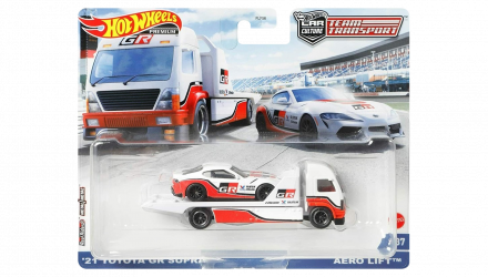 Машинка Premium Hot Wheels 2шт '21 Toyota GR Supra и Транспортер Aero Lift Team Transport 1:64 GRK65 White - Retromagaz, image 1