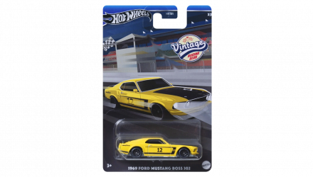 Тематична Машинка Hot Wheels 1969 Ford Mustang Boss 302 Vintage Racing Club 1:64 HRT81/HRV08 Yellow - Retromagaz, image 1