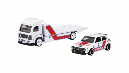 Машинка Premium 2шт Hot Wheels '73 Honda Civic Custom та Aero Lift Team Transport 1:64 JBM36 White - Retromagaz, image 1