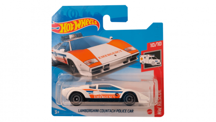 Машинка Базовая Hot Wheels Lamborghini Countach Police Car Treasure Hunts Rescue 1:64 GTC86 White - Retromagaz, image 1