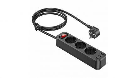 Сетевой фильтр Hoco NS2 3-position Extension Cord Socket Black 4000 W - Retromagaz, image 4