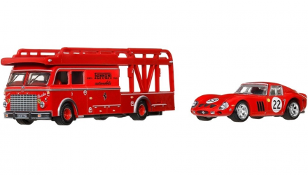 Машинка Premium 2шт Hot Wheels Ferrari 250 GTO та Fiat 642 RN2 Bartoletti Transporter Team Transport 1:64 JBM37 Red - Retromagaz, image 1