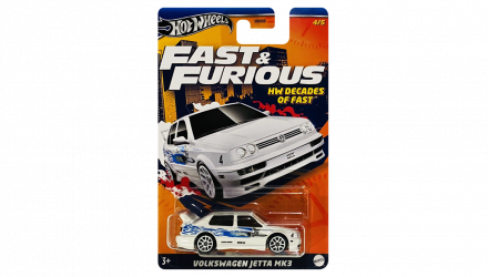 Тематическая Машинка Hot Wheels Volkswagen Jetta MK3 Decades of Fast & Furious 1:64 HNR88/HRW44 White - Retromagaz, image 1