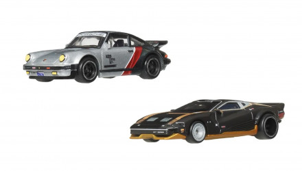 Машинка Premium 2шт Hot Wheels Porsche 911 Turbo (930) / Quadra Turbo-R V-Tech 2-Packs 1:64 JHW53 Grey - Retromagaz, image 1