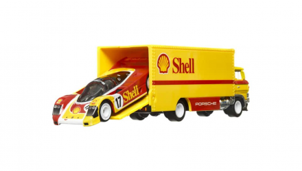 Машинка Premium Hot Wheels 2шт Porsche 962 та Транспортер Sakura Sprinter Shell Team Transport 1:64 FLF56/HCR34 Yellow - Retromagaz, image 3