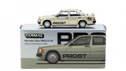 Машинка Premium Tarmac Works Mercedes-Benz 190 E 2.3-16 Race of Champion 1984 Alain Prost GLOBAL64 1:64 T64G-047-84 Grey - Retromagaz, image 3