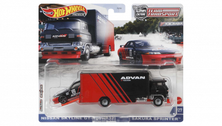 Машинка Premium Hot Wheels 2шт Nissan Skyline GT-R (BNR32) та Транспортер Sakura Sprinter Advan Team Transport 1:64 GRK55 Red - Retromagaz, image 1