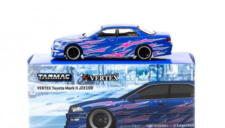 Машинка Premium Tarmac Works VERTEX Toyota Mark II JZX100 1:64 T64G-024-BL Blue - Retromagaz, image 3
