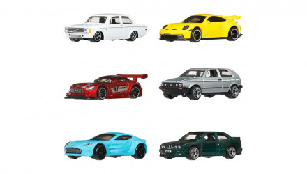 Тематична Машинка 6шт Hot Wheels BMW M3 / Porsche 911 / Mercedes-AMG / Volkswagen Golf / Aston Martin  / Volvo European Streets 1:64 JLB25 Green - Retromagaz, image 1