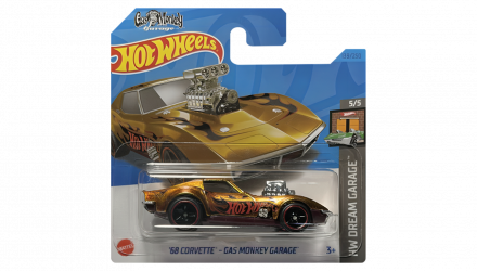 Машинка Базова Hot Wheels '68 Corvette - Gas Monkey Garage Super Treasure Hunt STH Dream Garage 1:64 HKL10 Gold - Retromagaz, image 1