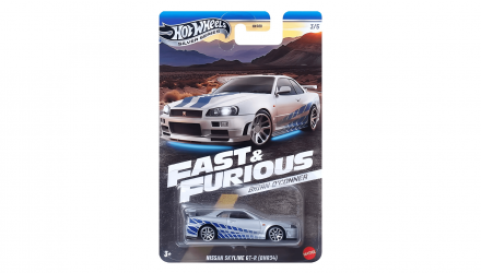 Тематична Машинка Hot Wheels Nissan Skyline GT-R (BNR34) Brian O'Conner Fast & Furious 1:64 JBY31 Silver - Retromagaz, image 1