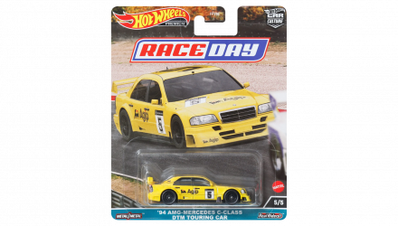 Машинка Premium Hot Wheels '94 AMG-Mercedes C-Class DTM Touring Car Race Day 1:64 HKC62 Yellow - Retromagaz, image 1