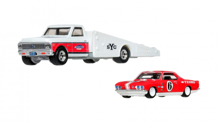 Машинка Premium 2шт Hot Wheels '66 Chevrolet Corvair Yenko Stinger та '72 Chevy Ramp Truck Team Transport 1:64 JHX91 White - Retromagaz, image 1