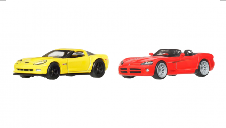 Машинка Premium 2шт Hot Wheels 2012 Corvette Z06 /2003 Dodge Viper SRT-10 2-Packs 1:64 JHW54 Yellow - Retromagaz, image 1
