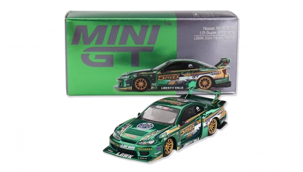 Машинка Premium MINI GT Nissan S15 SILVIA LB-Super Silhouette LBWK 2024 Fausto Racing 1:64 MGT00858-CH Green image_4 Машинка Premium MINI GT Nissan S15 SILVIA LB-Super Silhouette LBWK 2024 Fausto Racing 1:64 MGT00858-CH Green - Retromagaz, image 4