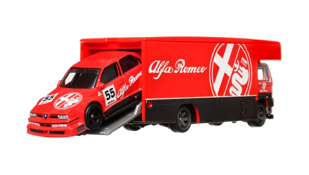 Машинка Premium Hot Wheels 2шт Alfa Romeo 155 V6 TI та Транспортер Fleet Flyer Team Transport 1:64 FLF56/HKF42 Red - Retromagaz, image 4