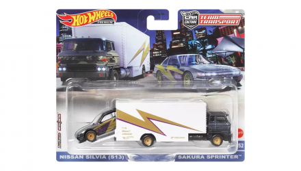 Машинка Premium Hot Wheels 2шт Nissan Silvia (S13) та Транспортер Sakura Sprinter Team Transport 1:64 FLF56/HKF41 Grey - Retromagaz, image 1