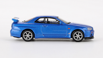 Машинка Premium MINI GT Nissan Skyline GT-R (R34) V-Spec 1:64 MGT00759-CH Blue image_4 Машинка Premium MINI GT Nissan Skyline GT-R (R34) V-Spec 1:64 MGT00759-CH Blue - Retromagaz, image 4