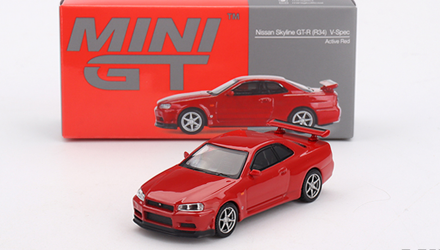 Машинка Premium MINI GT Skyline GT-R (R34) V-Spec 1:64 MGT00796-CH Red - Retromagaz, image 1