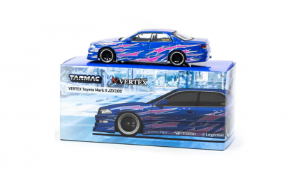 Машинка Premium Tarmac Works VERTEX Toyota Mark II JZX100 1:64 T64G-024-BL Blue - Retromagaz, image 4