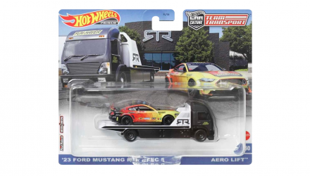 Машинка Premium Hot Wheels 2шт '23 Ford Mustang RTR Spec 5 та Транспортер Aero Lift Team Transport 1:64 FLF56/HKF39 Black - Retromagaz, image 1