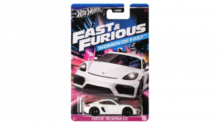 Тематическая Машинка Hot Wheels Porsche 718 Cayman GT4 Women of Fast & Furious 1:64 HNR88/HRW38 White - Retromagaz, image 1