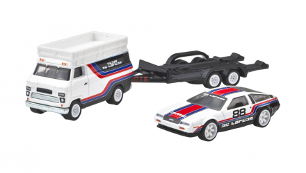 Машинка Premium 2шт Hot Wheels DMC DeLorean и Транспортер HW Rally Hauler Team Transport 1:64 JBM35 White - Retromagaz, image 3