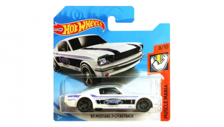 Машинка Базовая Hot Wheels '65 Mustang 2+2 Fastback Muscle Mania 1:64 FYD08 White - Retromagaz, image 1