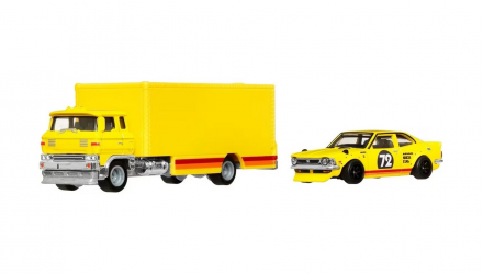 Машинка Premium 2шт Hot Wheels 1972 Toyota Corolla Levin  / Sakura Sprinter Team Transport 1:64 JBM34 Yellow - Retromagaz, image 1