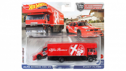 Машинка Premium Hot Wheels 2шт Alfa Romeo 155 V6 TI та Транспортер Fleet Flyer Team Transport 1:64 FLF56/HKF42 Red - Retromagaz, image 1