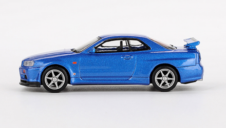 Машинка Premium MINI GT Nissan Skyline GT-R (R34) V-Spec 1:64 MGT00759-CH Blue image_3 Машинка Premium MINI GT Nissan Skyline GT-R (R34) V-Spec 1:64 MGT00759-CH Blue - Retromagaz, image 3