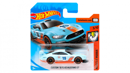 Машинка Базовая Hot Wheels Custom '18 Ford Mustang GT Gulf Muscle Mania 1:64 FYB67 Light Blue - Retromagaz, image 1