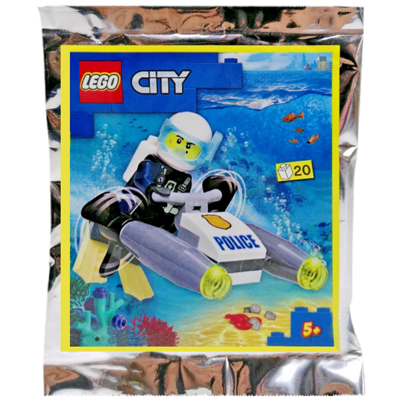 Конструктор Lego Фигурка Police Diver with Underwater Scooter Foil Pack City Фигурка 952208 cty1477 Новый - Retromagaz