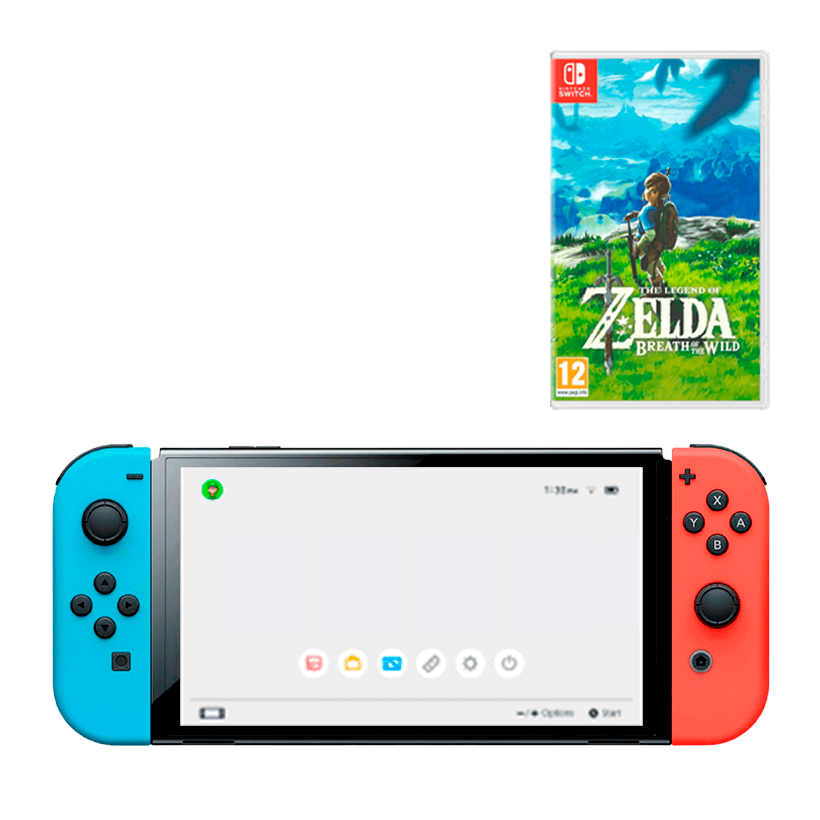 Набір Консоль Nintendo Switch OLED Model HEG-001 64GB Blue Red Б/У  + Гра The Legend of Zelda Breath of The Wild Російська Озвучка - Retromagaz