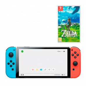 Набір Консоль Nintendo Switch OLED Model HEG-001 64GB Blue Red Б/У + Гра The Legend of Zelda Breath of The Wild Російська Озвучка Б/У - Retromagaz
