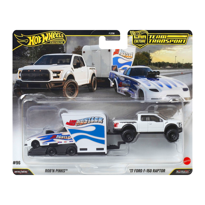 Машинка Premium 2шт Hot Wheels '17 Ford F-150 Raptor та Open Trailer Rob'n Pinks Team Transport 1:64 JHX97 White - Retromagaz