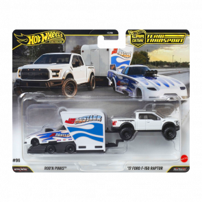 Машинка Premium 2шт Hot Wheels '17 Ford F-150 Raptor та Open Trailer Rob'n Pinks Team Transport 1:64 JHX97 White - Retromagaz