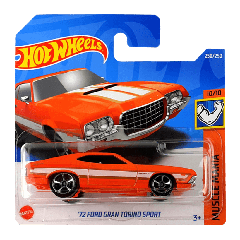 Машинка Базова Hot Wheels '72 Ford Gran Torino Sport Muscle Mania 1:64 HCW29 Orange - Retromagaz
