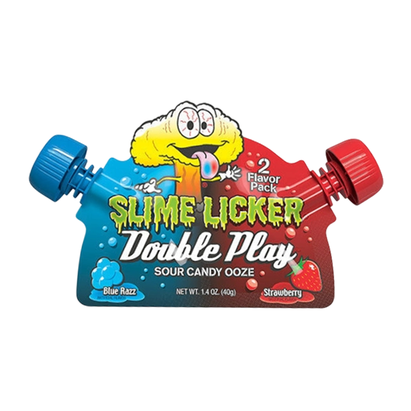 Цукерки Рідкі Toxic Waste Slime Licker Double Play Blue Razz Strawberry 40g - Retromagaz