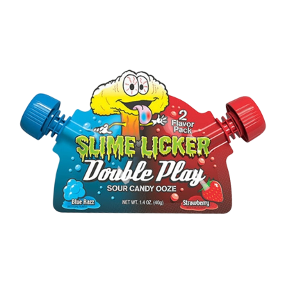 Цукерки Рідкі Toxic Waste Slime Licker Double Play Blue Razz Strawberry 40g - Retromagaz