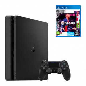 Набір Консоль Sony PlayStation 4 Slim 1TB Black Б/У Хороший + Гра FIFA 21 Російська Озвучка Новий Набір Консоль Sony PlayStation 4 Slim 1TB Black Б/У Хороший + Гра FIFA 21 Російська Озвучка Новий - Retromagaz