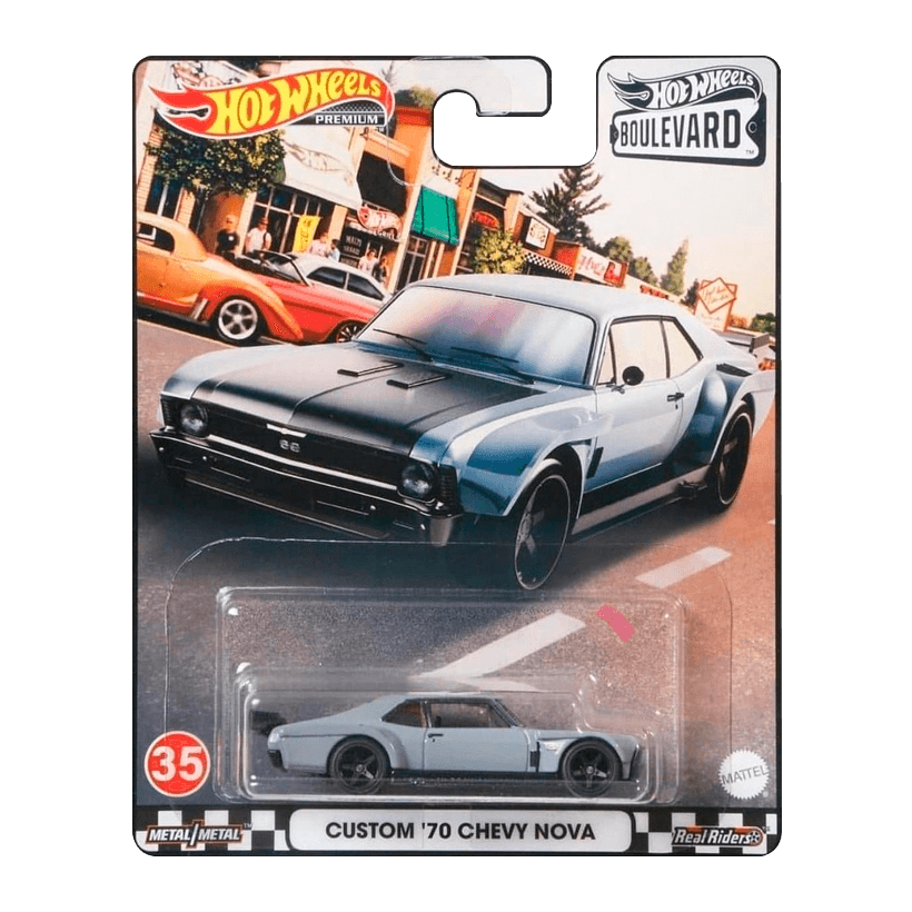 Машинка Premium Hot Wheels Custom '70 Chevy Nova Boulevard 1:64 GRM04 Grey - Retromagaz